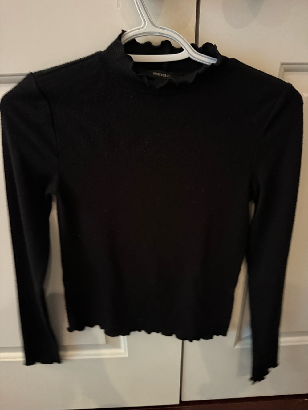 Forever 21 Black Ribbed Mock Neck Long Sleeve Top